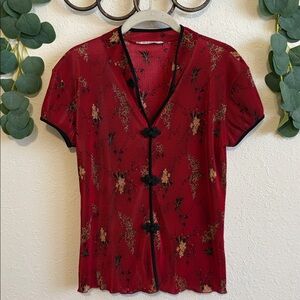 Vintage 90s Red Asian Inspired Frog Knot Top❤️